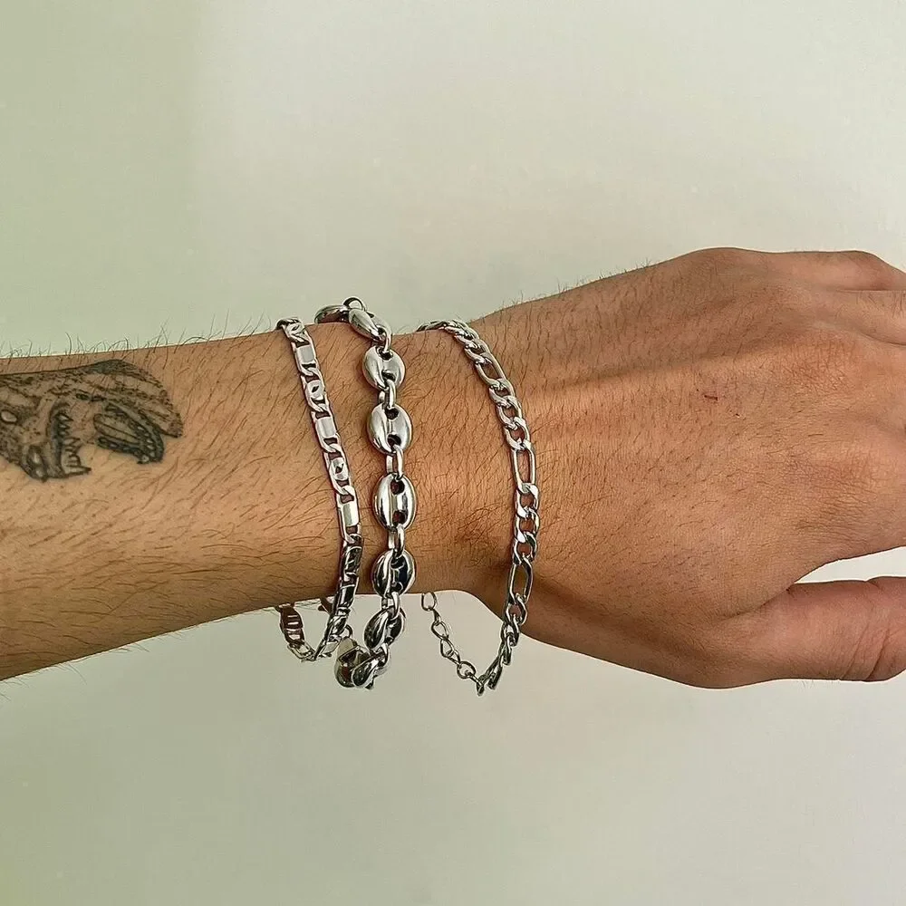 y2k silver figaro link stainless steel chain bracelet